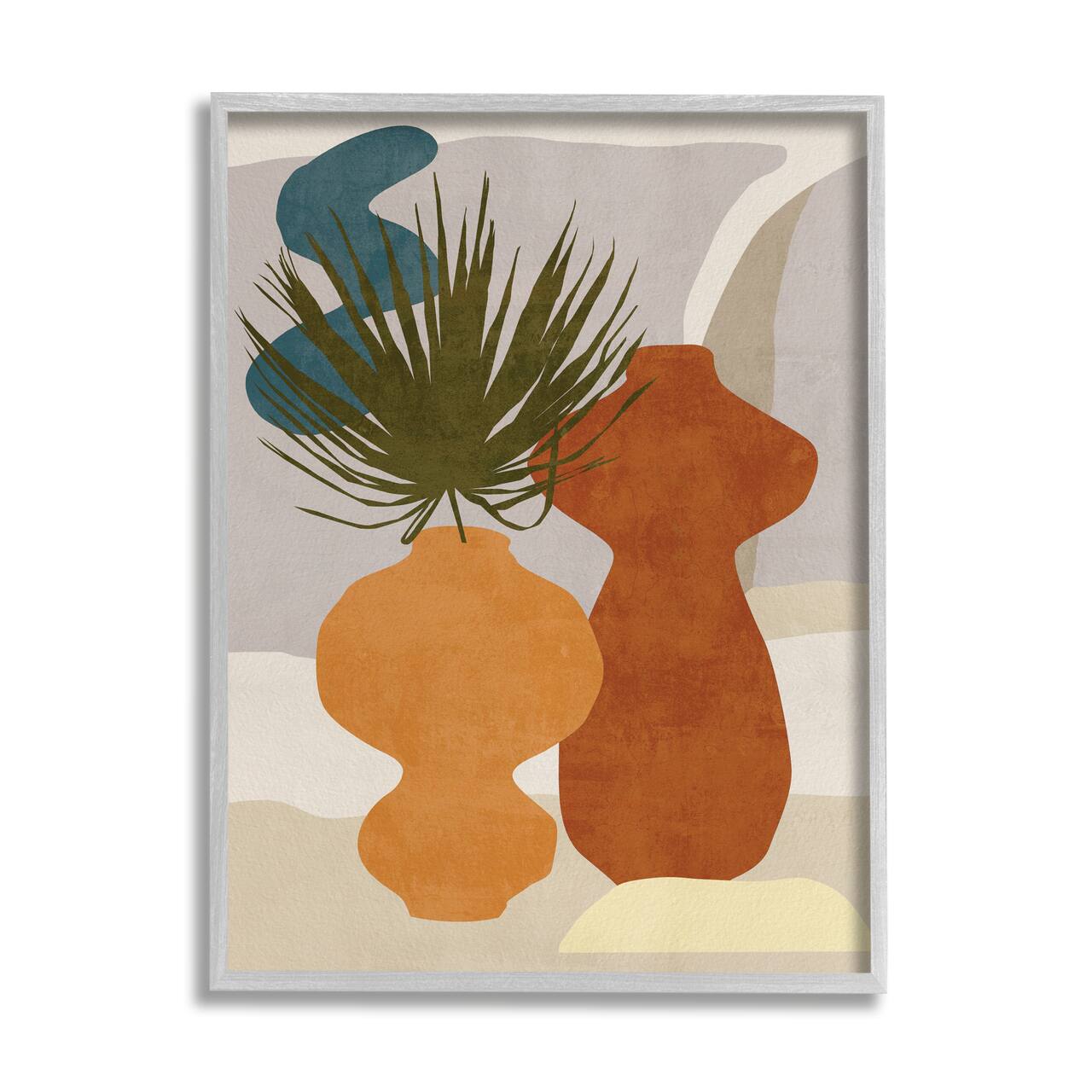 Stupell Industries Western Abstract Vases Brown Orange Green in Gray Frame Wall Art